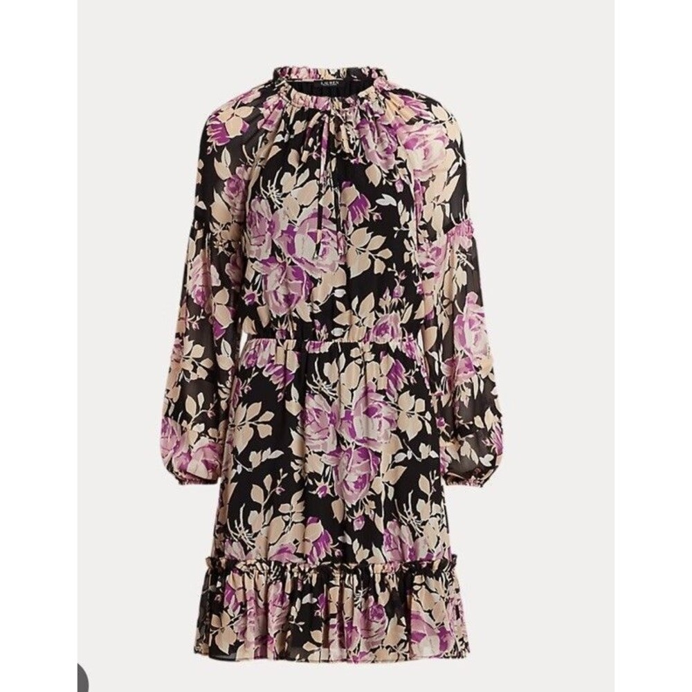 NWT Ralph Lauren Kentucky Derby Floral Georgette Long Sleeve Dress Size 16 165$